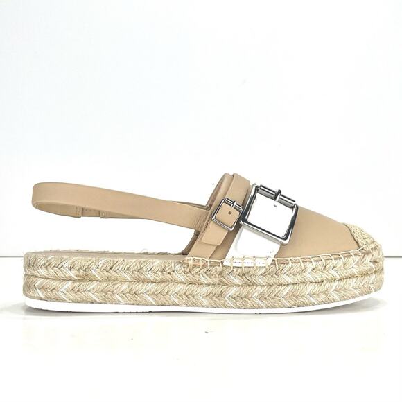 Karl Lagerfeld Alexi Sandal Sz 6.5 Tan Leather Espadrille Platform Slingback New - Picture 3 of 10